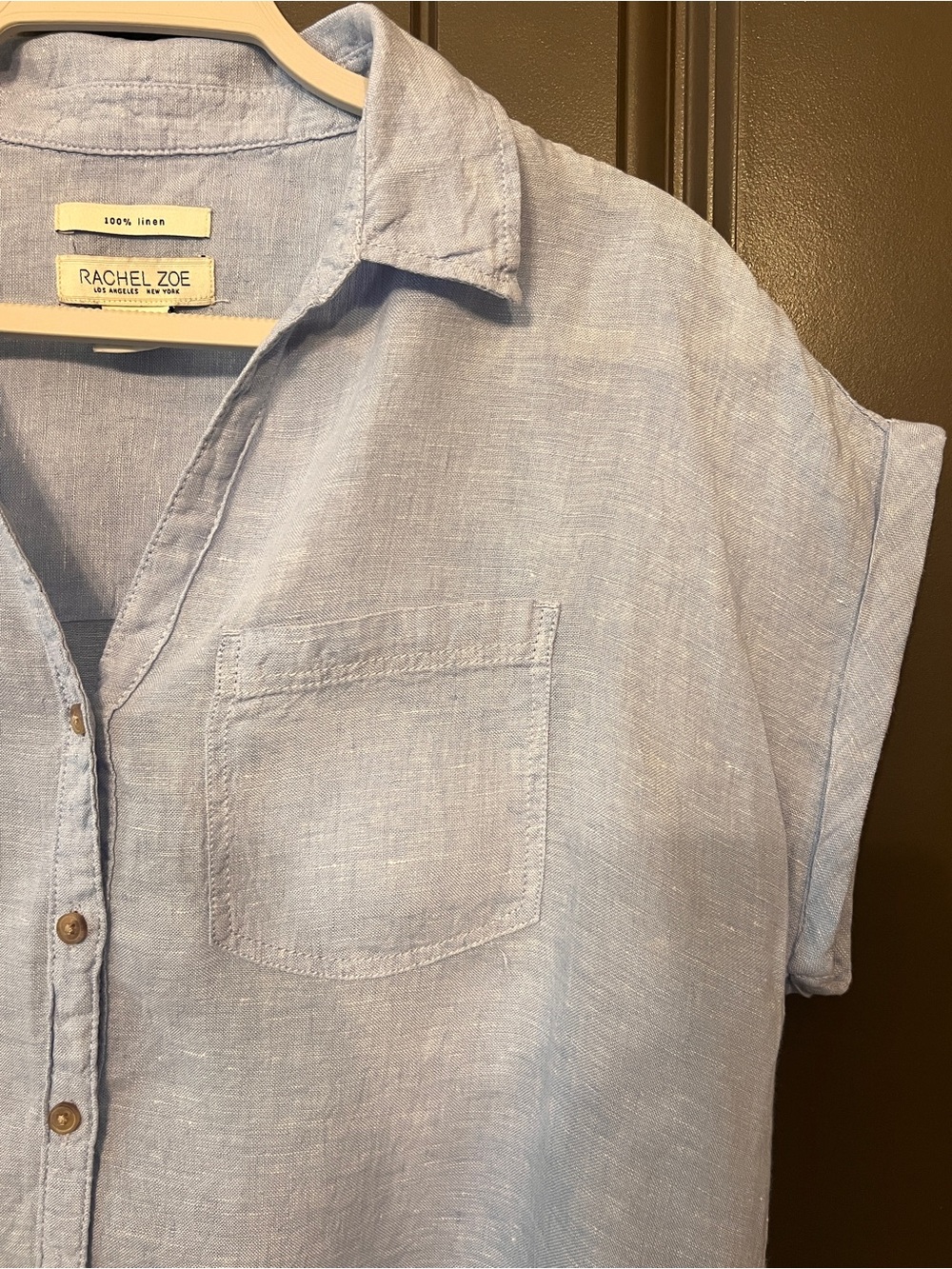 Rachel Zoe 100% Linen Light Blue Button-Up Blouse, Size Small - Picture 3 of 5